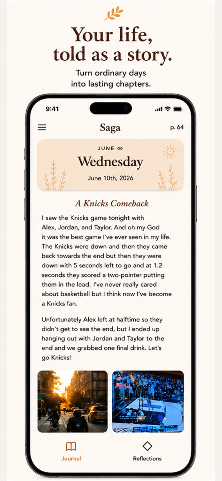 A daily journal entry in Saga